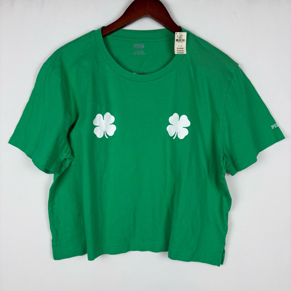 NWT‎ PINK Victoria's Secret Cropped Clover St. Patrick's Day Irish T-Shirt